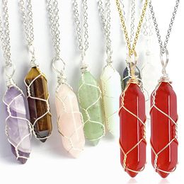 Pendant Necklaces Bohemian Hexagon Opal Necklace Natural Crystal Stone Healing Metal Alloy Rattan Chains Men Women Jewellery AmuletPendant