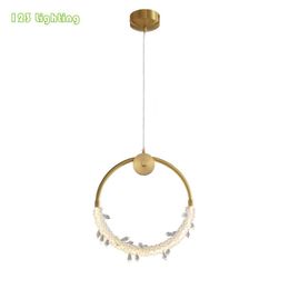 Pendant Lamps Round Crystal Restaurant LED Lights Living Room Bar Hanging Light Bedroom Bedside Lamp Gold Metal Loft DecoPendant
