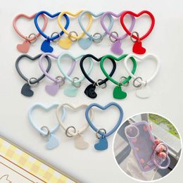 Candy Color Love Heart Pendant Hanging Keychain Key Ring Wristband Soft Silicone Lanyard Strap Anti-Lost Bracelet