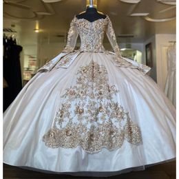 Champagne Lxury Quinceanera Dress Ball Gown For Sweet 16 Dresses Ruffles Satin Beading Birthday Party Prom Gowns Vestido De 15 Anos Quinceanera 2022