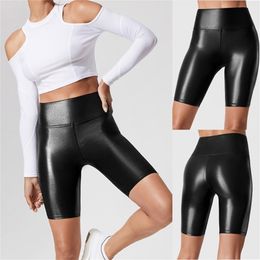 Women High Waist Faux Leather Shorts Sexy Slim Solid Black Summer Short Pants Casual Fashion Elastic PU 220630