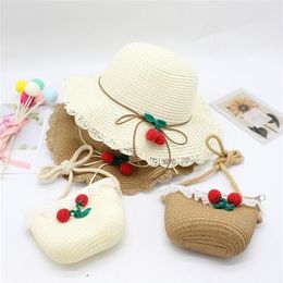 Summer Baby Flower Breathable Hat Straw With Handbag Bags Kids Boy Girls Sun Visor UV protection panama gorras 220514