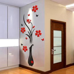 3D DIY Vase Flower Tree Wall Stickers Crystal Arcylic Room Art Decal Home Decor 80 40cm Gift Drop 220607