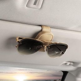 Other Interior Accessories Magnetic Leather Sunglass Holder For Car Eyeglass Hanger Clip Sun Visor Suitable Thin Leg Glasses BeigeOther