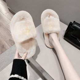 Faux Fur Home Slippers Fluffy Women Slides Comfort Furry Flat Sandals Cute Shoes For Female Indoor Flip Flops 0227