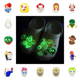 20pcs Fluorescent 2D soft pvc croc JIBZ horrible movies Glow in the dark shoe charms buckles Luminous clog shoe accessories decorations fit men women sandals