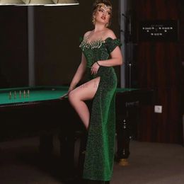 Off Shoulder Dark Green Mermaid Prom Dresses 2022 Sequins Evening Gowns For Women Party vestidos elegantes