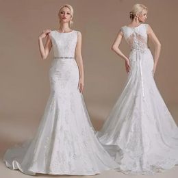 2022 Lace Appqulies Wedding Dress Mermaid Brush Train Backless Illusion Zipper Bridal Gown Sleeveless vestidos de novia CPS1997