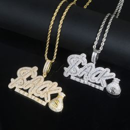 Iced Out Money Bag CZ Letter ACK Pendant Necklaces for Men Women Bling Cubic Zirconia Paved Charm Rapper Hip Hop Jewellery