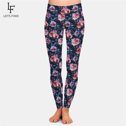 LETSFIND Vintage Watercolor Roses Style Milk Silk Print Fitness Leggings High Waist Plus Size Women Elastic Legging 201014