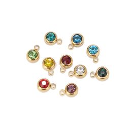 50pcs Stainless Steel Gold 6mm Birthstone Charm Pendants for DIY Necklace Bracelet Jewellery Making Findings