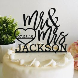 Personalized Wedding Cake Topper with Heart Save the Date Mr and Mrs Last Name Calligraphy Bride Groom Custom cake topper 220618