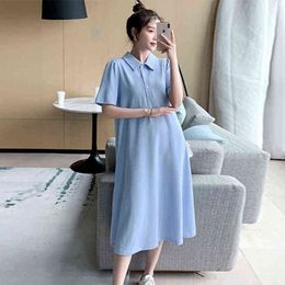 Maternity Summer Dress Korean Version Maternity Dress Over The Knee Fashion Loose Top Maternity Skirt Suit Summer G220309