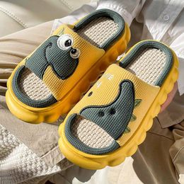 Four Seasons Linen Slippers Fashionable Lovely Cartoon Comfortable Soft Sole Indoor Silent Cotton Mop