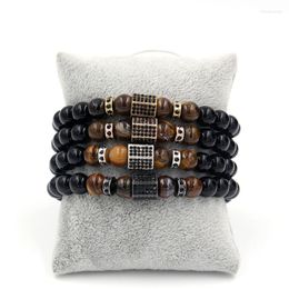 Charm Bracelets Fashion Mens Matte Onyx Stone Tiger Eye Combination With Cubic Zircon Elastic Stretch Bracelet Unisex Jewellery Gift Inte22