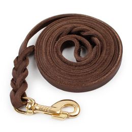 Dog Collars & Leashes 1.2CM Width Handmade Genuine Leash Leather Brown Braided Strong Pet For Medium Puppy StrapDog