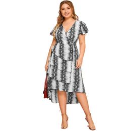 Plus Size Dresses Women Dress Floral Short Sleeve Larges Big Plussize V-neck Clothes Clothing Casual Wear For Female SuitsPlus