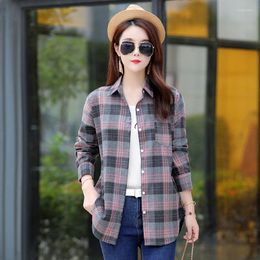 Women's Blouses & Shirts #3043 Spring Autumn Women Tunic Casual Plaid Female Long Sleeves Loose Mid-length Cotton Single Breasted