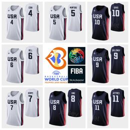 Printed US 2023 FIBA World Cup Basketball 13 John Jenkins Jersey 10 William Davis 4 Quinn Cook 5 Xavier Munford 15 Justin Jackson 9 Langston Galloway Navy Blue White