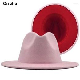 Wide Brim Hats Pink Red Patchwork Wool Felt Jazz Fedora Hat Women Unisex Panama Party Trilby Cowboy Cap Men Gentleman Wedding HatWide Pros22