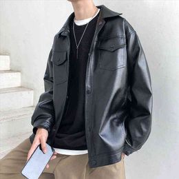 Readable Men Leather Jackets Autumn Casual Loose Pu Jacket Solid Leather Jackets Man Brand Clothing L220725