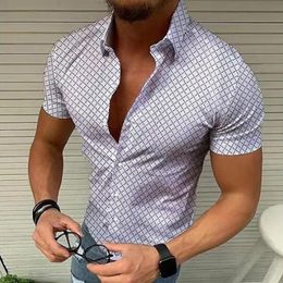 Yaz erkekler moda trend ekose retro basit hırka gündelik ince kısa kollu yaka gömlek 220620