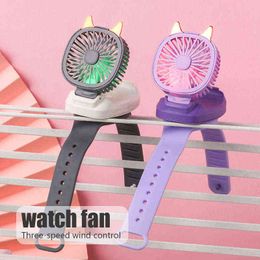 fans wear UK - Portable Mini Wrist Fan Usb Rechargeable Cartoon Cute Handheld Small Watch Fan Kids Adult Outdoor Sport Wearable Wrist Cooler J220527