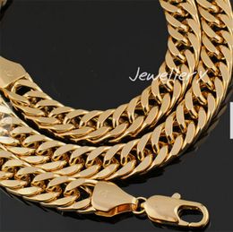 Mens NECKLACE 24" 18K 18CT Yellow Solid GOLD Curb LINK Chain 10MM Wide