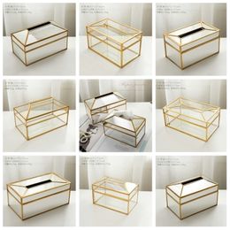 Gold Metal Mirror tissue box Elegant glass makeup storage napkin holder Desktop Storage Box Home Jewelry Decoration Y200328