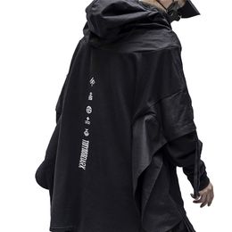 Techwear Hoodie Men Black Gothic Cosplay Japanese Streetwear Clothing 220402