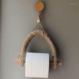 Toilet Paper Holders Kitchen Bathroom Roll Napkin Towel Dispenser Accessory Hanging Rope Wooden Hanger For Decor