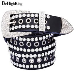 Fashion rhinestones belts for women Metal hollow genuine leather men s belt Quality cow skin luxury unisex waist strap Width 3 3 220712