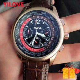 Black Genuine Leather Belt Wristwatch 53mm Sub Dials Work Fashion Mens Watch High Quality Sport Japen Quartz Chronograph Wholesale Men's Gifts Waterproof Clock