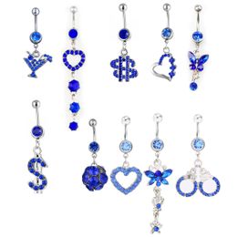 YYJFF DB10-001 Belly Navel Button Ring Mix 10 Styles Aqua.Colors 10 PCS Heart Handcuffs