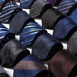 8cm Width Classic Black Brown Plaid Wedding Neck Ties For Men Casual Suits Tie Gravatas Stripe Blue Neckties Business