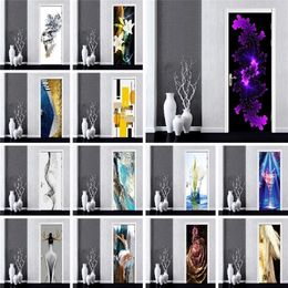 Self Adhesive Art Flowers Beautiful Decal Sticker Home Door Decoration Renovation PVC Wallpaper Print Picture for Living Room 210317