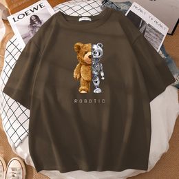 Men's T-Shirts Cute Plush Bear Toy Robot Printed Man's Tee Shirts Street Fashion Clothing Hip Sweet Cool Tops Summer Men T-ShirtsMen's M