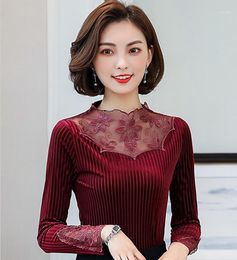 Women's Blouses & Shirts 2022 Women Blouse Shirt Long Sleeved Gold Velvet Elegant Slim Lace Tops Plus Size Clothing Blusas