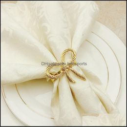 Napkin Rings Table Decoration Accessories Kitchen Dining Bar Home Garden Metal Bow Tie Ring Golden Colour Siery White Napkins Buckle Holde