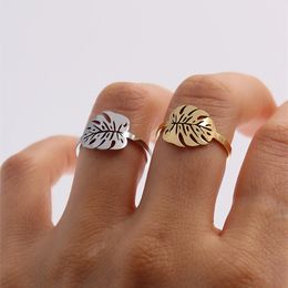 Cluster Rings Beach Jewellery Palm Leaf Women Men Stainless Steel Ring Adjustable Gold Colour Tropical Anel Masculino Wedding GiftCluster