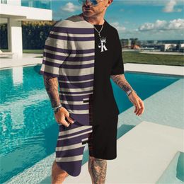 Men's Tracksuits Summer Fashion Male Sportswear Suit 3d Printing King K Letter Men's Set T-shirt Shorts 2-piece Casual Outfit Men T Shir