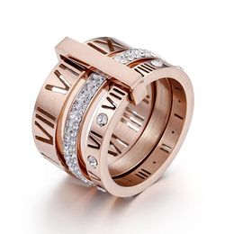 CZ Zircon Roman Numerals Wedding Engagement Rings Jewelry Couple AAA Rhinestone Ring For Women Gril Stainless Steel Rose Gold Shell Finger Rings