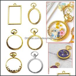 Other Jewellery Tools Equipment 6Pcs/Set Metal Frame Pocket Watch Charm Pendant Bezel Setting Uv Resin Necklace Earring Dh4Cr