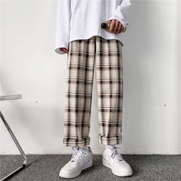 HOUZHOU Plaid Pants Men Linens Korean Checked Trousers Male Streetwear Fashion Bottoms Summer Wide Leg Pants Harajuku Breathable 220629