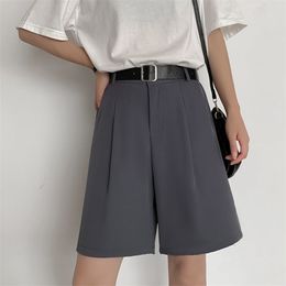 Summer Shorts for Women Wide Leg High Waist Black Loose Korean Style Vintage Female Knee Length Black Gray Suit Shorts DURIKIES 220527