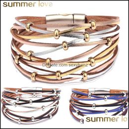 Other Bracelets Jewelry Handmade Personalized Beads Leather For Women Men Fashion Mtiple Layers Charm Gold Sier Wrap Bracelet Bangle Wholesa