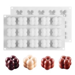 615 Cavities Mini 3D Cube Baking Mousse Cake Mold Silicone Square Bubble Dessert Molds Kitchen Bakeware Candle Plaster Mould 220629