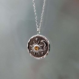 Chains Vintage Silver Sun Moon Exquisite Women's Zircon Necklace Cross-BorderChains