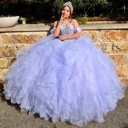 Utanför axeln lavendel quinceanera klänningar 2022 Bestidos para 15 Anos Tjej söt 16 klänning Pagant klänningar Vestidos Pro232