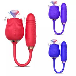 2 in 1 Rose Sucking Vibrator Vaginal Nipple Sucker Clitoris Stimulation Trusting Dildo Vibrators Sex Toys For Female